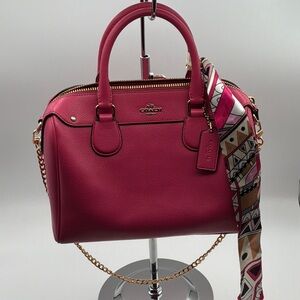Coach Pink Leather Satchel with Patterned Scarf